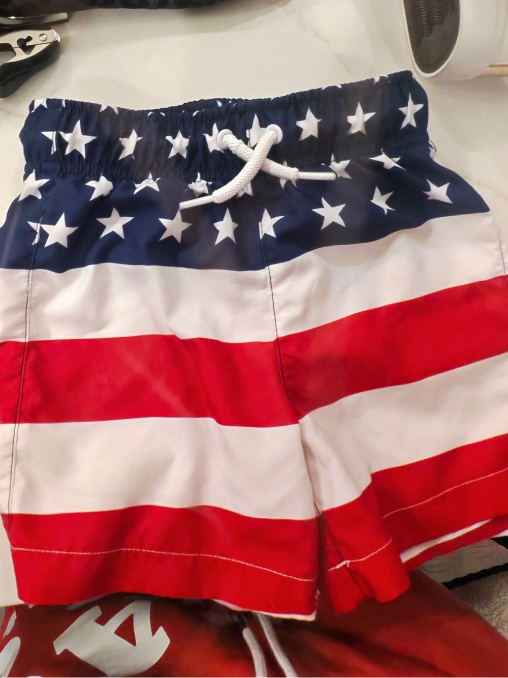 American flag swim trunks